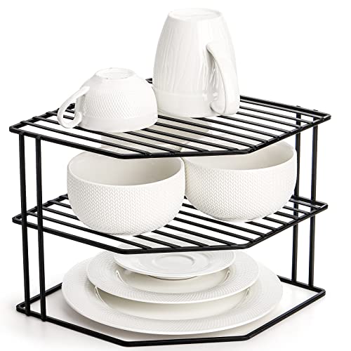 Frcctre 3-Tier Kitchen Corner Shelf Rack Counter and Cabinet Organizer, 9x9x7.5 Inch Metal Wire Kitchen Counter Pantry Cabinet Organizer and Storage Shelf for Plates, Cups, Dishes