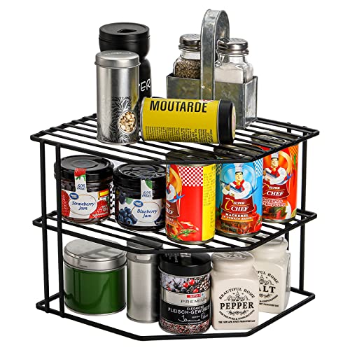 Frcctre 3-Tier Kitchen Corner Shelf Rack Counter and Cabinet Organizer, 9x9x7.5 Inch Metal Wire Kitchen Counter Pantry Cabinet Organizer and Storage Shelf for Plates, Cups, Dishes