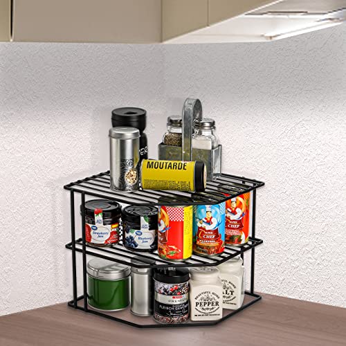 Frcctre 3-Tier Kitchen Corner Shelf Rack Counter and Cabinet Organizer, 9x9x7.5 Inch Metal Wire Kitchen Counter Pantry Cabinet Organizer and Storage Shelf for Plates, Cups, Dishes