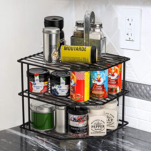 Frcctre 3-Tier Kitchen Corner Shelf Rack Counter and Cabinet Organizer, 9x9x7.5 Inch Metal Wire Kitchen Counter Pantry Cabinet Organizer and Storage Shelf for Plates, Cups, Dishes