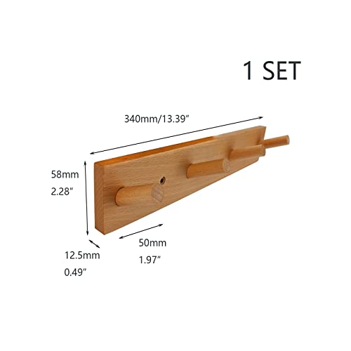 Crapyt Wooden Coat Hanger Peg Hook Wall Mounted Beech Wood Solid Peg Rack for Coat,Clothes,Accessories,...1 Pack Natrual Wood
