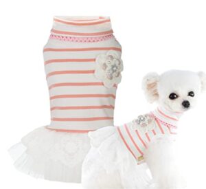 msnfoasm pet dog pink stripe dog dress,dog tutu lace skirt wedding dress for small girl dogs cats（pink stripe m）