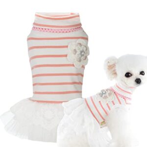 MSNFOASM Pet Dog Pink Stripe Dog Dress,Dog Tutu Lace Skirt Wedding Dress for Small Girl Dogs Cats（Pink Stripe M）