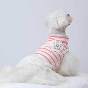 MSNFOASM Pet Dog Pink Stripe Dog Dress,Dog Tutu Lace Skirt Wedding Dress for Small Girl Dogs Cats（Pink Stripe M）