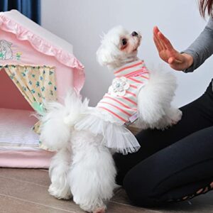 MSNFOASM Pet Dog Pink Stripe Dog Dress,Dog Tutu Lace Skirt Wedding Dress for Small Girl Dogs Cats（Pink Stripe M）