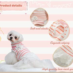 MSNFOASM Pet Dog Pink Stripe Dog Dress,Dog Tutu Lace Skirt Wedding Dress for Small Girl Dogs Cats（Pink Stripe M）