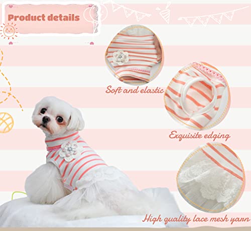 MSNFOASM Pet Dog Pink Stripe Dog Dress,Dog Tutu Lace Skirt Wedding Dress for Small Girl Dogs Cats（Pink Stripe M）