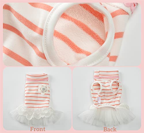 MSNFOASM Pet Dog Pink Stripe Dog Dress,Dog Tutu Lace Skirt Wedding Dress for Small Girl Dogs Cats（Pink Stripe M）