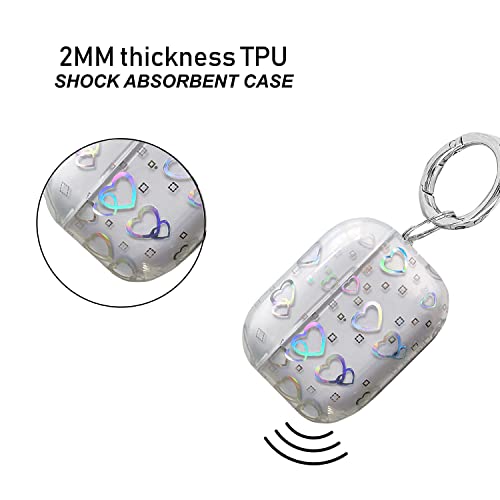 J.west Compatible with AirPods 3 Case Clear Laser Glitter Heart Pattern Fashion Flexible Soft Durable Slim Shockproof AirPods Case with Keychain for AirPods 3rd Generation for Women Girls