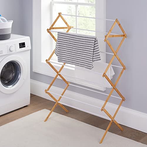 Deahun Mainstays Space-Saving Collapsible Bamboo Laundry Drying Rack