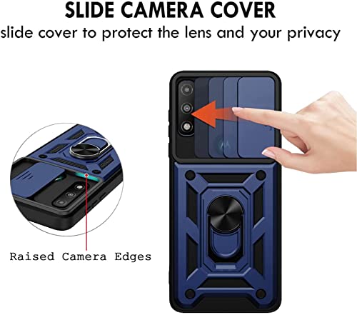 Suyomo for Oneplus Nord N20 5G Case with Tempered Glass Screen Protector [2Pcs],1+ Nord N20 Heavy Duty Case with Camera Cover Ring Holder Stand Shockproof Dual-Layer Protection Phone Case (Blue)