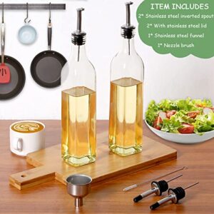 Gusnilo Olive Oil Dispenser Bottles Set 17 oz Olive Oil Bottle 500 ML Oil and Vinegar Cruet Bottle Oil Dispenser Bottle for Kitchen Glass Oil Bottle with Funnel and Pourers (2PCS)