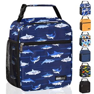 buringer homespon reusable lunch bag insulated lunch box bento cooler tote with front pocket for office/outdoor (shark)