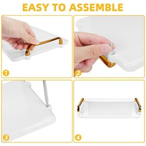Serving Tray with Handles, 2 Pack (16inches & 12inches) White Plastic Serving Trays for Breakfast, Decorative Trays with Gold Handles for Coffee Table & Living Room