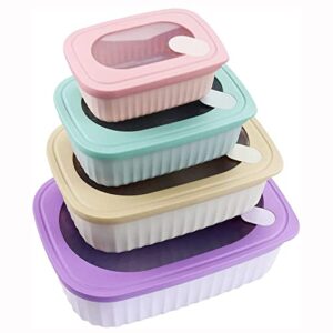 DONDON Food Containers Plastic Silicone With Lids Airtight for Lunch Box Rectangle Food Storage Container Set of 4 For fridge Freezer Colored