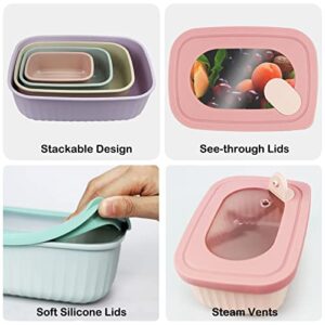 DONDON Food Containers Plastic Silicone With Lids Airtight for Lunch Box Rectangle Food Storage Container Set of 4 For fridge Freezer Colored