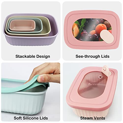 DONDON Food Containers Plastic Silicone With Lids Airtight for Lunch Box Rectangle Food Storage Container Set of 4 For fridge Freezer Colored