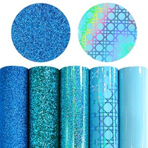 5 pcs ice blue glitter faux leather sheets combination solid pu leather synthetic crafts fabric for leather bows earrings making 8x12 inch