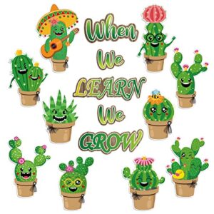 whaline 45pcs cactus cutouts back to school potted succulent classroom decor summer green cactus cut-outs when we learn we grow bulletin board decor with 100pcs glue points for school diy projects