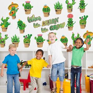 Whaline 45Pcs Cactus Cutouts Back to School Potted Succulent Classroom Decor Summer Green Cactus Cut-Outs When We Learn We Grow Bulletin Board Decor with 100Pcs Glue Points for School DIY Projects