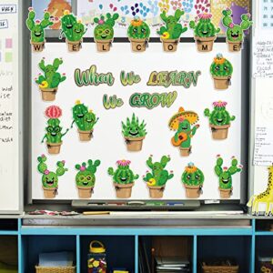 Whaline 45Pcs Cactus Cutouts Back to School Potted Succulent Classroom Decor Summer Green Cactus Cut-Outs When We Learn We Grow Bulletin Board Decor with 100Pcs Glue Points for School DIY Projects