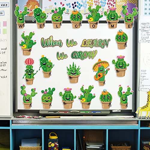 Whaline 45Pcs Cactus Cutouts Back to School Potted Succulent Classroom Decor Summer Green Cactus Cut-Outs When We Learn We Grow Bulletin Board Decor with 100Pcs Glue Points for School DIY Projects