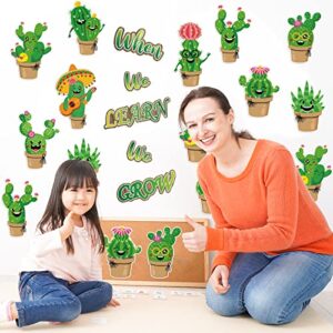 Whaline 45Pcs Cactus Cutouts Back to School Potted Succulent Classroom Decor Summer Green Cactus Cut-Outs When We Learn We Grow Bulletin Board Decor with 100Pcs Glue Points for School DIY Projects