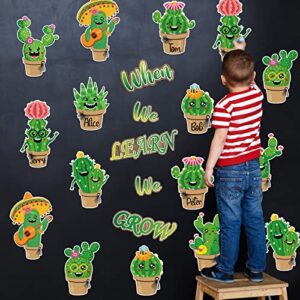 Whaline 45Pcs Cactus Cutouts Back to School Potted Succulent Classroom Decor Summer Green Cactus Cut-Outs When We Learn We Grow Bulletin Board Decor with 100Pcs Glue Points for School DIY Projects