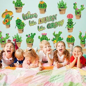 Whaline 45Pcs Cactus Cutouts Back to School Potted Succulent Classroom Decor Summer Green Cactus Cut-Outs When We Learn We Grow Bulletin Board Decor with 100Pcs Glue Points for School DIY Projects