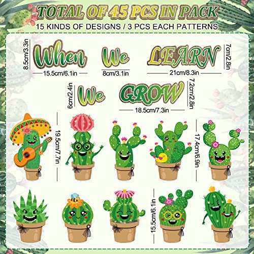 Whaline 45Pcs Cactus Cutouts Back to School Potted Succulent Classroom Decor Summer Green Cactus Cut-Outs When We Learn We Grow Bulletin Board Decor with 100Pcs Glue Points for School DIY Projects