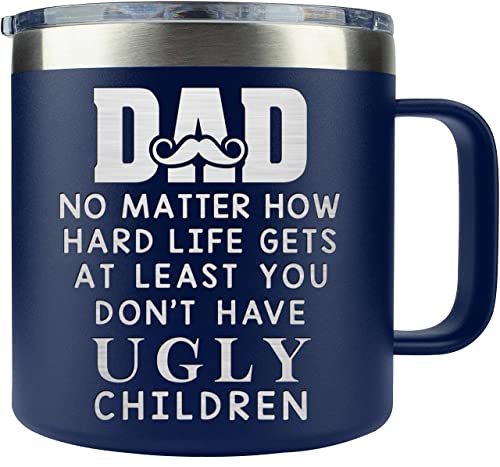 TEEZWONDER Gifts for Dad from Daughter Son, Laser Engraved Birthday Christmas Gifts for Dad, Best Papa, Grandpa for Fathers Day, Funny Insulated Coffee Mug 14oz