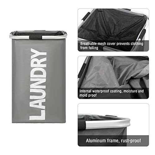 Laundry Basket Foldable Dirty Clothes Hamper Large Laundry Sorter with Aluminum Frame and Mesh Cover for Clothes Toys Blankets Organizer in Bedroom Laundry Room, Grey