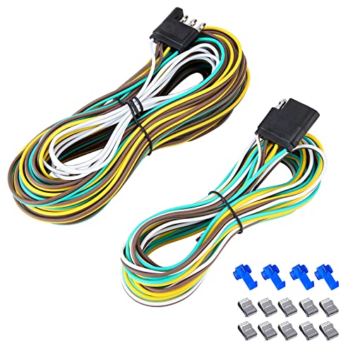 Serlainxin Trailer Lights Wire, 36ft Trailer Wiring Harness Kit, 4 Pin Trailer Wiring Harness 4 Wire 4 Pin Flat Connector for Trailer Lights, Boat etc