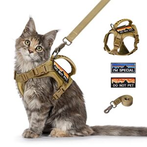 nanappice tactical cat harness and leash for walking esacpe proof,adjustable soft mesh large cat vest with rubber handle easy to control,molle pathes