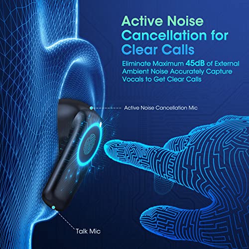 Active Noise Cancelling Wireless Earbuds, 40H &4 Microphone Call Noise Cancelling Bluetooth 5.2 Earubds, Light Weight Wireless Charging Case Wireless Earphone, Deep Bass IPX7 Touch Control Headphones