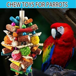 Kewkont Bird Toys, Parrot Toys for Large Birds, Natural Peppered Wood African Grey Parrots, Macaws, Cockatoos, Amazon Parrot chew Toys, Aviary Hanging Toys