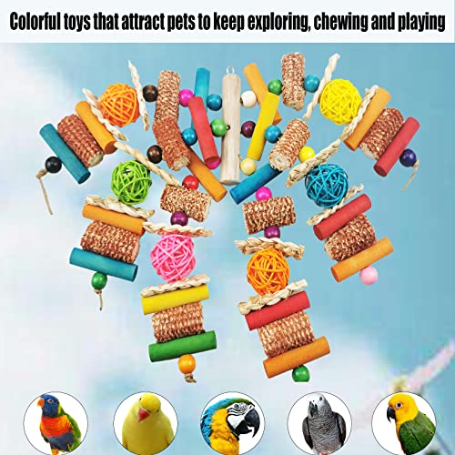 Kewkont Bird Toys, Parrot Toys for Large Birds, Natural Peppered Wood African Grey Parrots, Macaws, Cockatoos, Amazon Parrot chew Toys, Aviary Hanging Toys