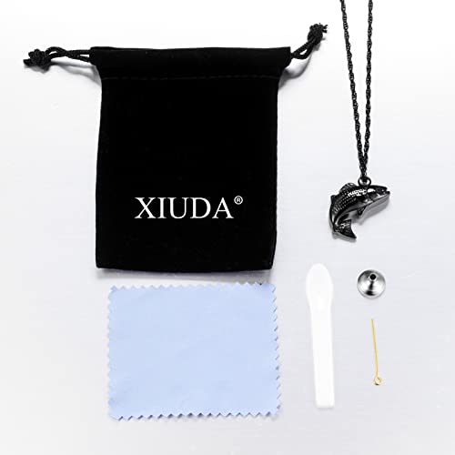 XIUDA Fish Urn Necklace for Ashes Cremation Necklace Ash Necklace for Men Women Fishing Locket Ashes Holder Keepsake Cremation Jewelry Memorial Pendant Necklace