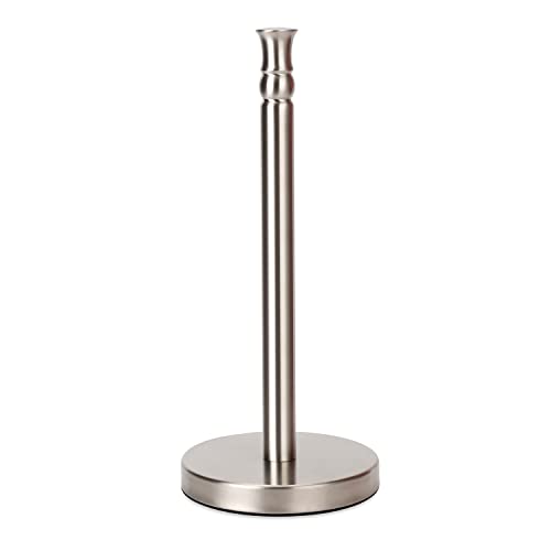 Paper Towel Holder Stand Countertop with Heavy Weighted Stainless Steel Base, Free Standing Paper Towel Holder (Brushed Nickel)