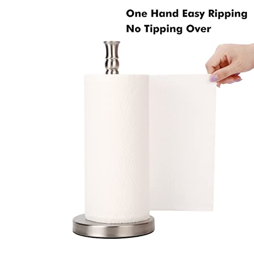 Paper Towel Holder Stand Countertop with Heavy Weighted Stainless Steel Base, Free Standing Paper Towel Holder (Brushed Nickel)