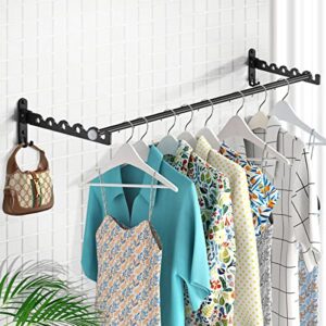 kuaguan laundry drying rack wall mounted drying rack hanging clothing, laundry room organization and storage, foldable hanger rack closet organizer with 3 rods (black,aluminum)