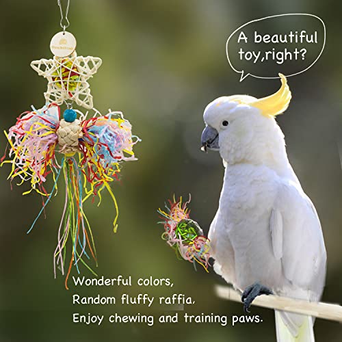 Duckiimo Bird Parrot Shredding Toys, Parakeet Chewing Foraging Toys, Bamboo Rattan Loofah Parrot Cage Hanging Shredder Toys for Parakeets, Conure, Cockatiels, Budgies, Amazon Parrots 9.5" 14.2"