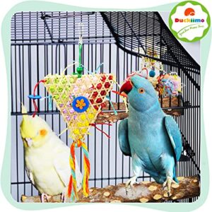 Duckiimo Bird Parrot Shredding Toys, Parakeet Chewing Foraging Toys, Bamboo Rattan Loofah Parrot Cage Hanging Shredder Toys for Parakeets, Conure, Cockatiels, Budgies, Amazon Parrots 9.5" 14.2"