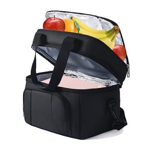 jeadwwr insulated reusable lunch bag large lunch box for adult men women, lunch cooler bag for office picnic leakproof lunch box with adjustable shoulder strap (black-12l)