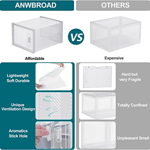 ANWBROAD XL Shoe Organizer Boxes with Aromatherapy Stick, Clear Shoe Boxes Stackable, Sneaker Storage Fit to US Size 14, Plastic Shoe Storage Containers Bins (14.17”x11.02”x8.27”)8 Pack