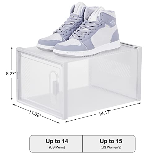 ANWBROAD XL Shoe Organizer Boxes with Aromatherapy Stick, Clear Shoe Boxes Stackable, Sneaker Storage Fit to US Size 14, Plastic Shoe Storage Containers Bins (14.17”x11.02”x8.27”)8 Pack