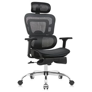 ergonomic office chair with foot rest,home desk chair breathable mesh, lumbar support computer chair with flip-up arms, swivel task chair, adjustable height gaming chair black
