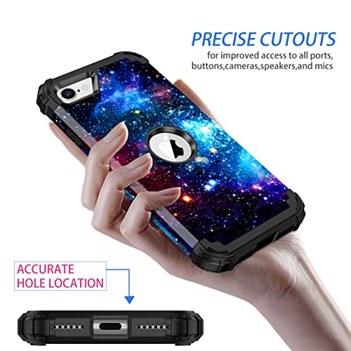 Rancase for iPhone SE 2022/2020 Case,Three Layer Heavy Duty Shockproof Protection Hard Plastic Bumper +Soft Silicone Rubber Protective Case for iPhone SE 2022/2020 4.7 inch,Shiny in The Dark Blue