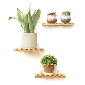 xzjmy 3pcs small floating shelves,solid bamboo wall hanging rack holder,wall storage shelves for small decor, compact style wall shelf for bathroom livingroom bedroom