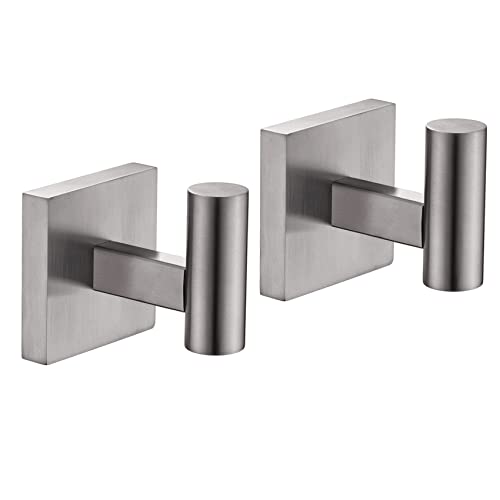 KOKOSIRI Robe Hook Bathroom Towel Coat Hooks for Bath Kitchen Wall 2 Pack Brushed Nickel Stainless Steel B1013BR-P2